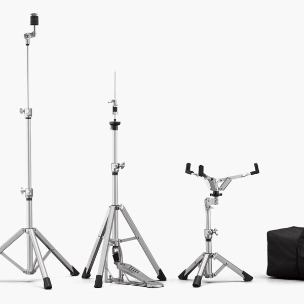 Gesamtes Hardware Set HW3 bestehend aus zwei Beckernständer, einen HiHat Stand, Snare Stand und Tragetasche in schwarz von Yamaha