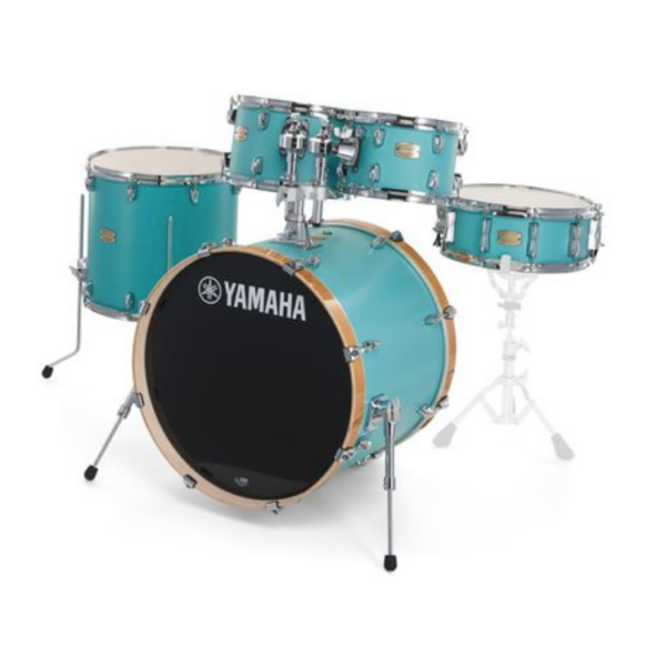 Kesselsatz Stage Custom mit zwei TomToms, einer Floortom, Snare und Bass Drum in Türkis