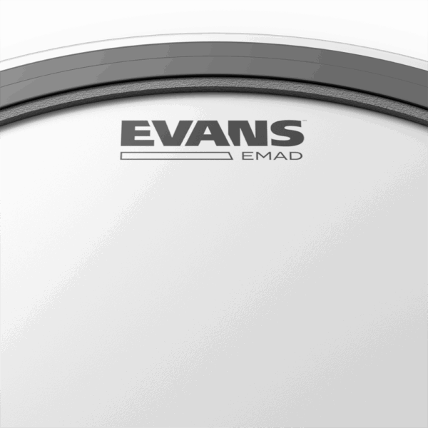 Bassdrumfell Emad von Evans Dämpfungsring und Logo im Detail