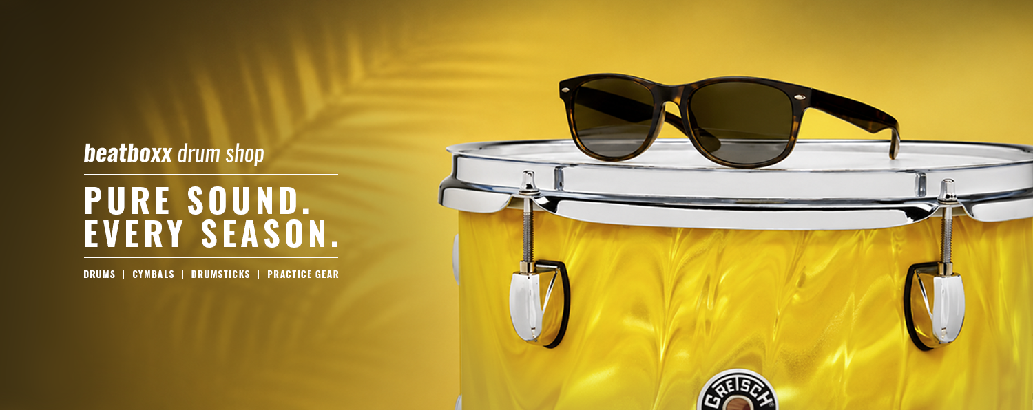 beatboxx drumshop Banner sommer beatboxx drumshop sommer banner Gretsch TomTom in Yellow Satin Flame mit Sonnerbrille
